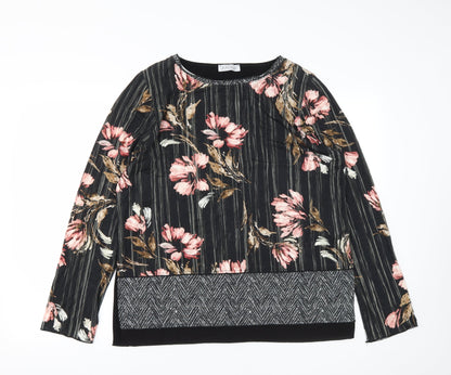GAIA Womens Black Floral Viscose Basic T-Shirt Size 2XL Round Neck