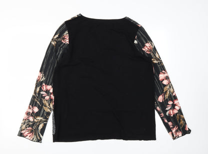 GAIA Womens Black Floral Viscose Basic T-Shirt Size 2XL Round Neck