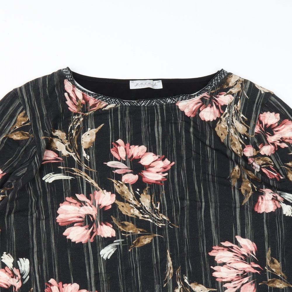 GAIA Womens Black Floral Viscose Basic T-Shirt Size 2XL Round Neck