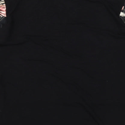 GAIA Womens Black Floral Viscose Basic T-Shirt Size 2XL Round Neck