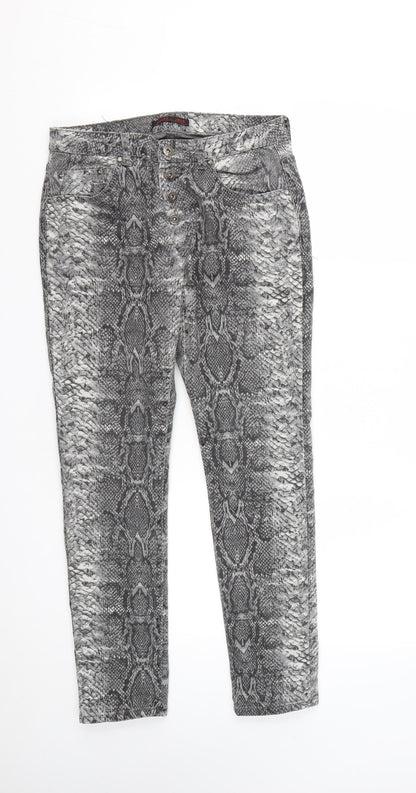 Place Du Jour Womens Grey Animal Print Cotton Straight Jeans Size 10 L27 in Regular Button