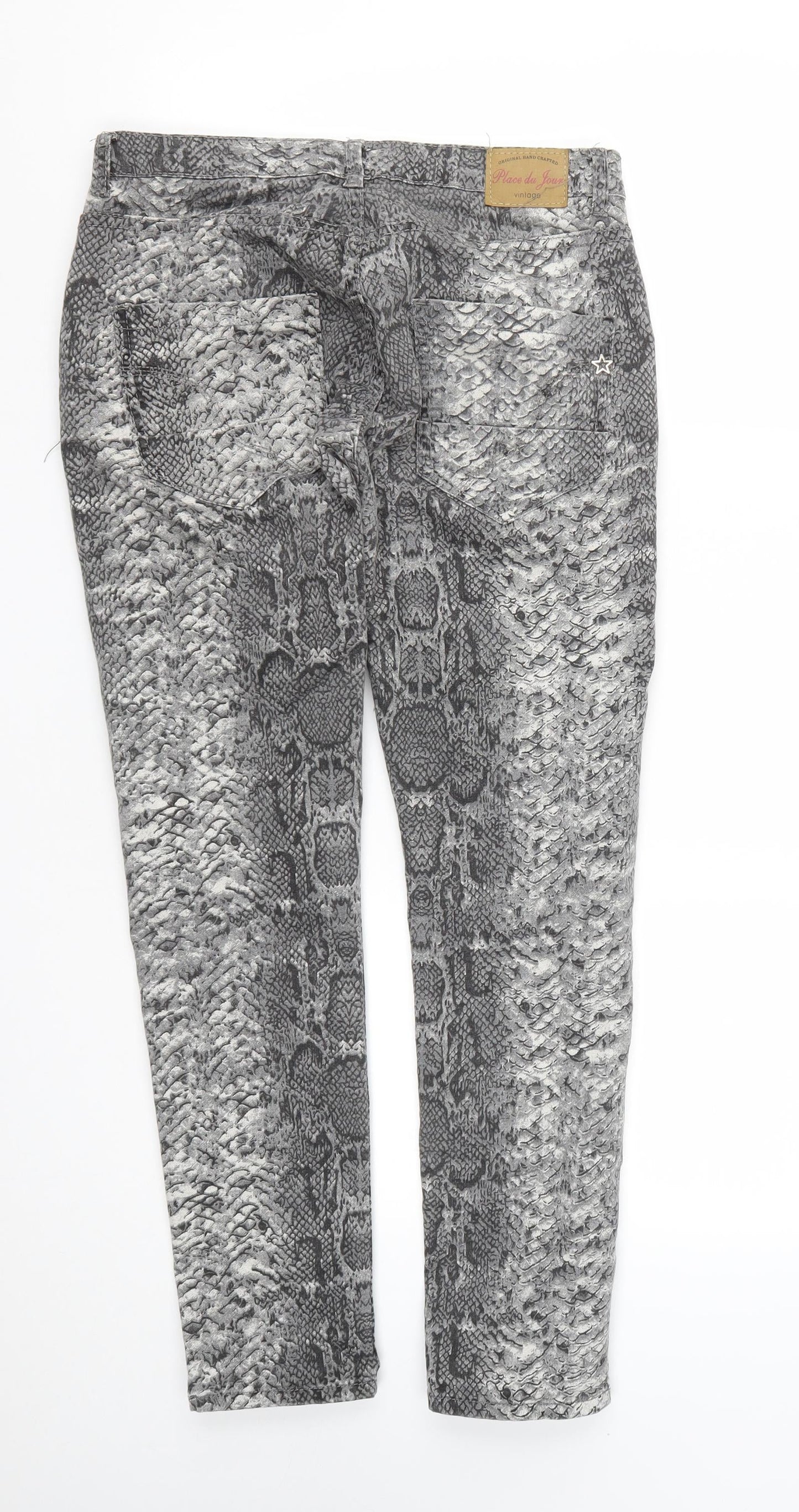 Place Du Jour Womens Grey Animal Print Cotton Straight Jeans Size 10 L27 in Regular Button