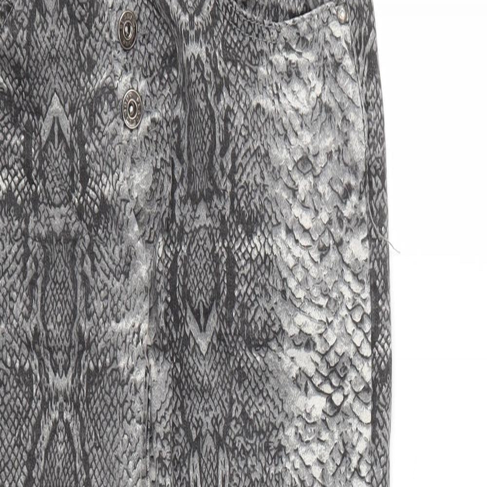 Place Du Jour Womens Grey Animal Print Cotton Straight Jeans Size 10 L27 in Regular Button