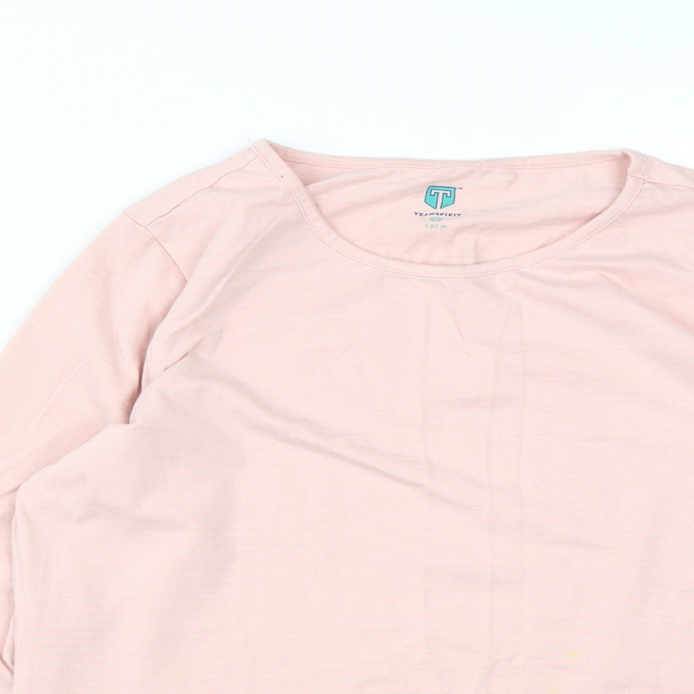 TeamSpiriy Womens Pink Striped Cotton Basic T-Shirt Size 2XL Round Neck
