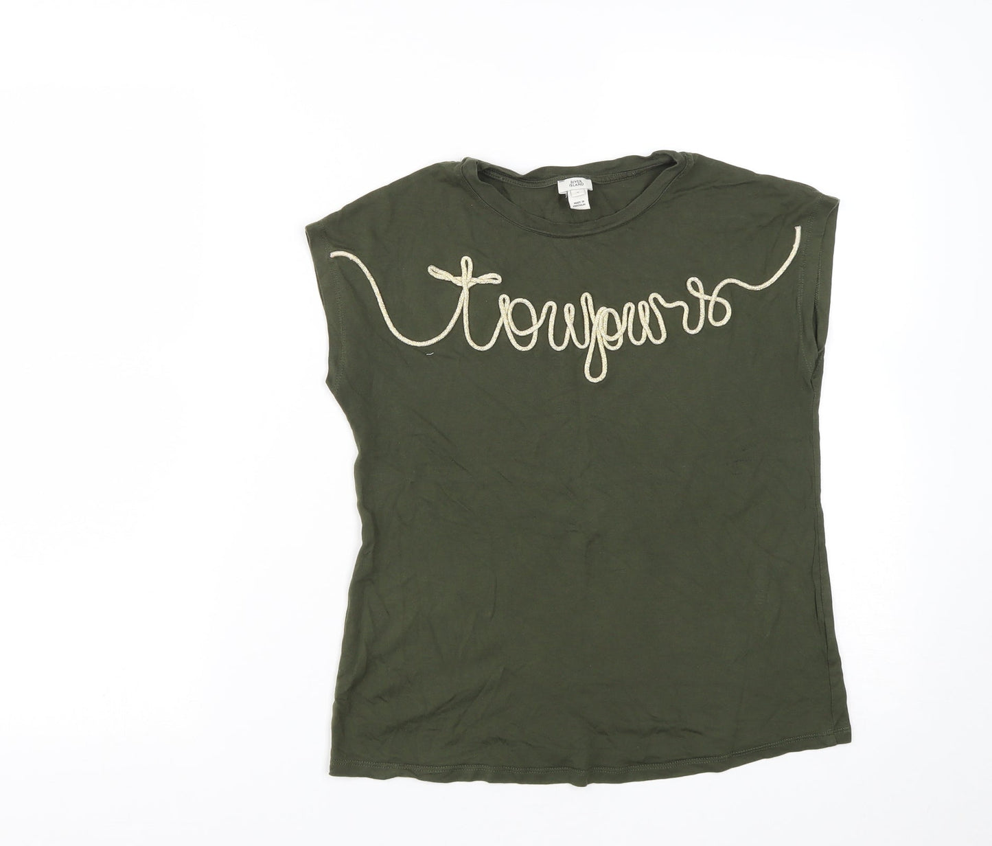Womens UK Size 8 River Island Green Basic T-Shirt