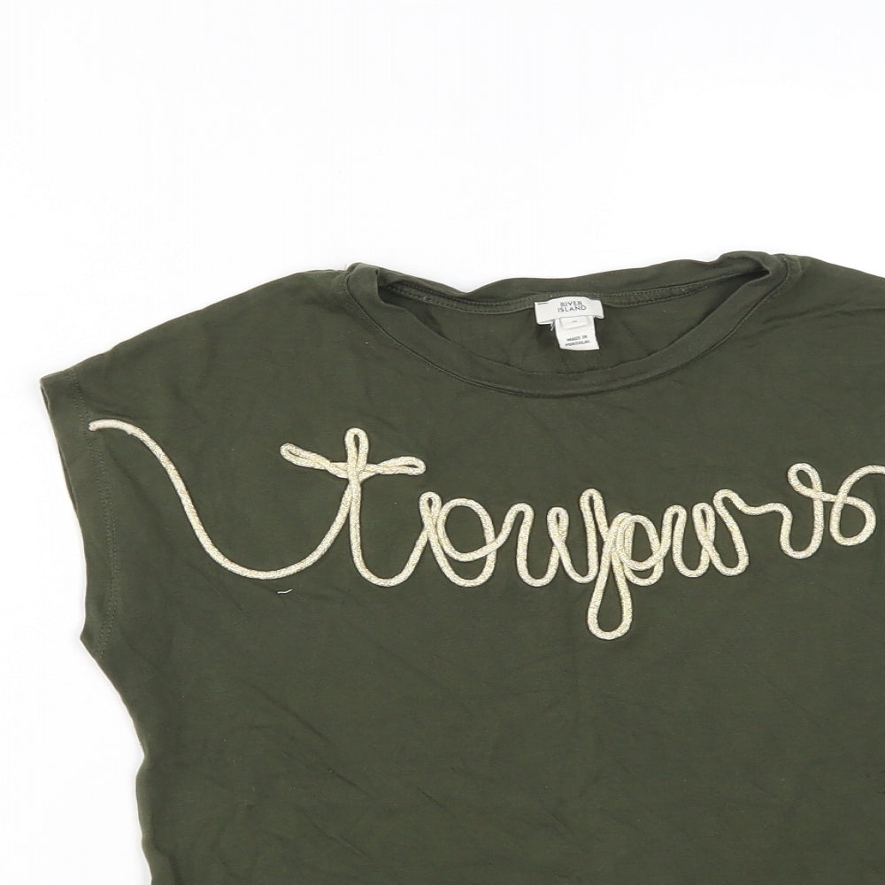 Womens UK Size 8 River Island Green Basic T-Shirt