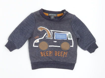 Primark Boys Grey  Polyester Pullover Jumper Size 0-3 Months  Snap - Car