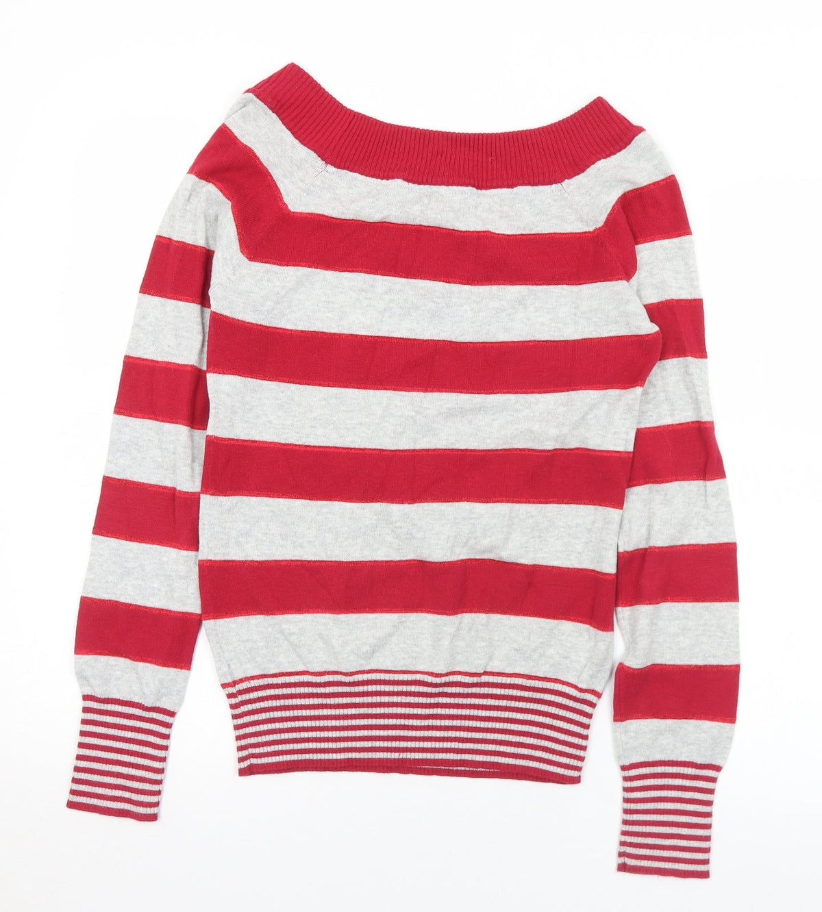 BSK Womens Red V-Neck Striped Acrylic Pullover Jumper Size M