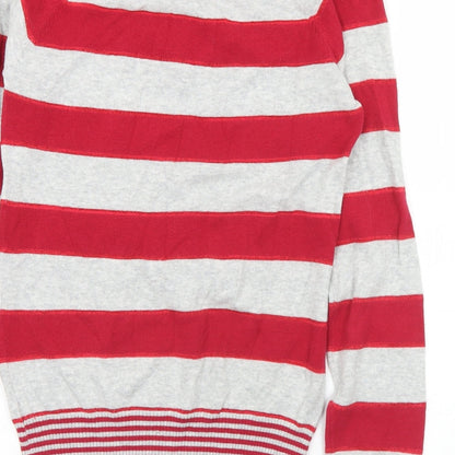 BSK Womens Red V-Neck Striped Acrylic Pullover Jumper Size M