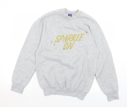 Russell Womens Grey  Cotton Pullover Sweatshirt Size S   - Sparkle On