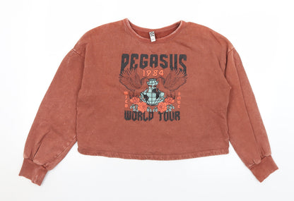JDY Womens Brown  Cotton Pullover Sweatshirt Size S   - Degasus Tour. Cropped. Distressed effect