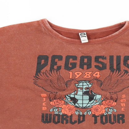 JDY Womens Brown  Cotton Pullover Sweatshirt Size S   - Degasus Tour. Cropped. Distressed effect