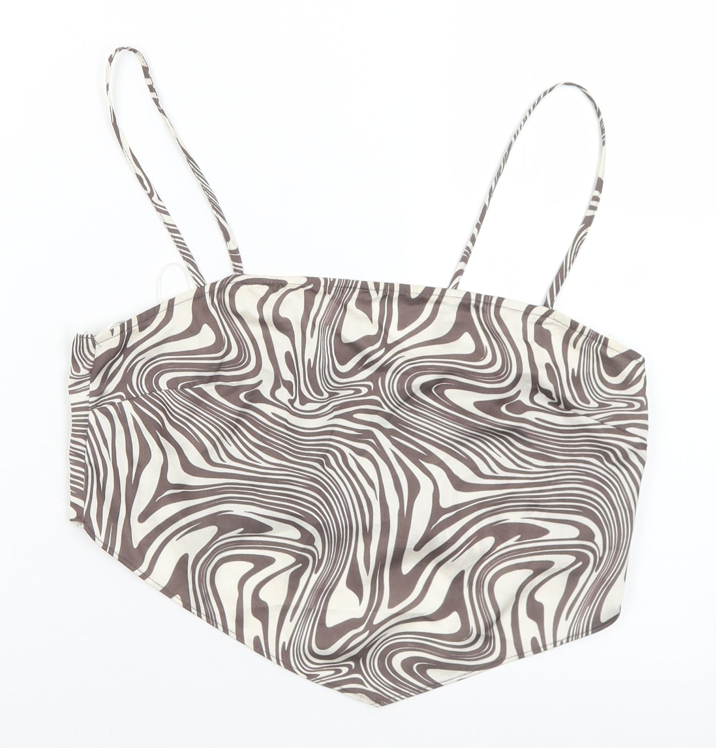 Primark Womens Brown Geometric Polyester Cropped Tank Size 12 Square Neck