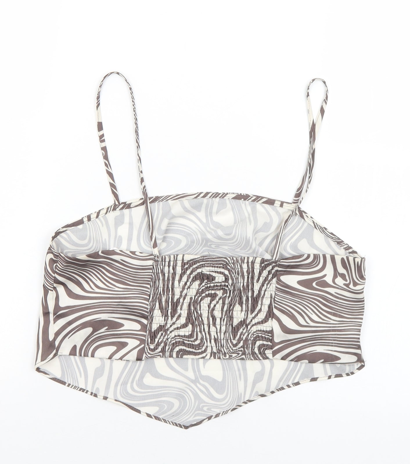 Primark Womens Brown Geometric Polyester Cropped Tank Size 12 Square Neck