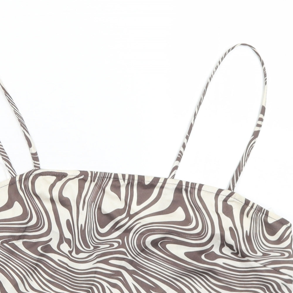 Primark Womens Brown Geometric Polyester Cropped Tank Size 12 Square Neck