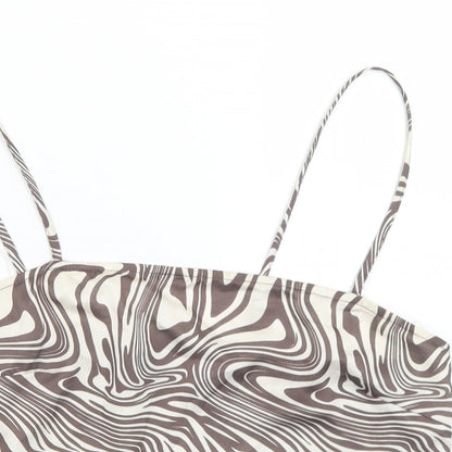 Primark Womens Brown Geometric Polyester Cropped Tank Size 12 Square Neck