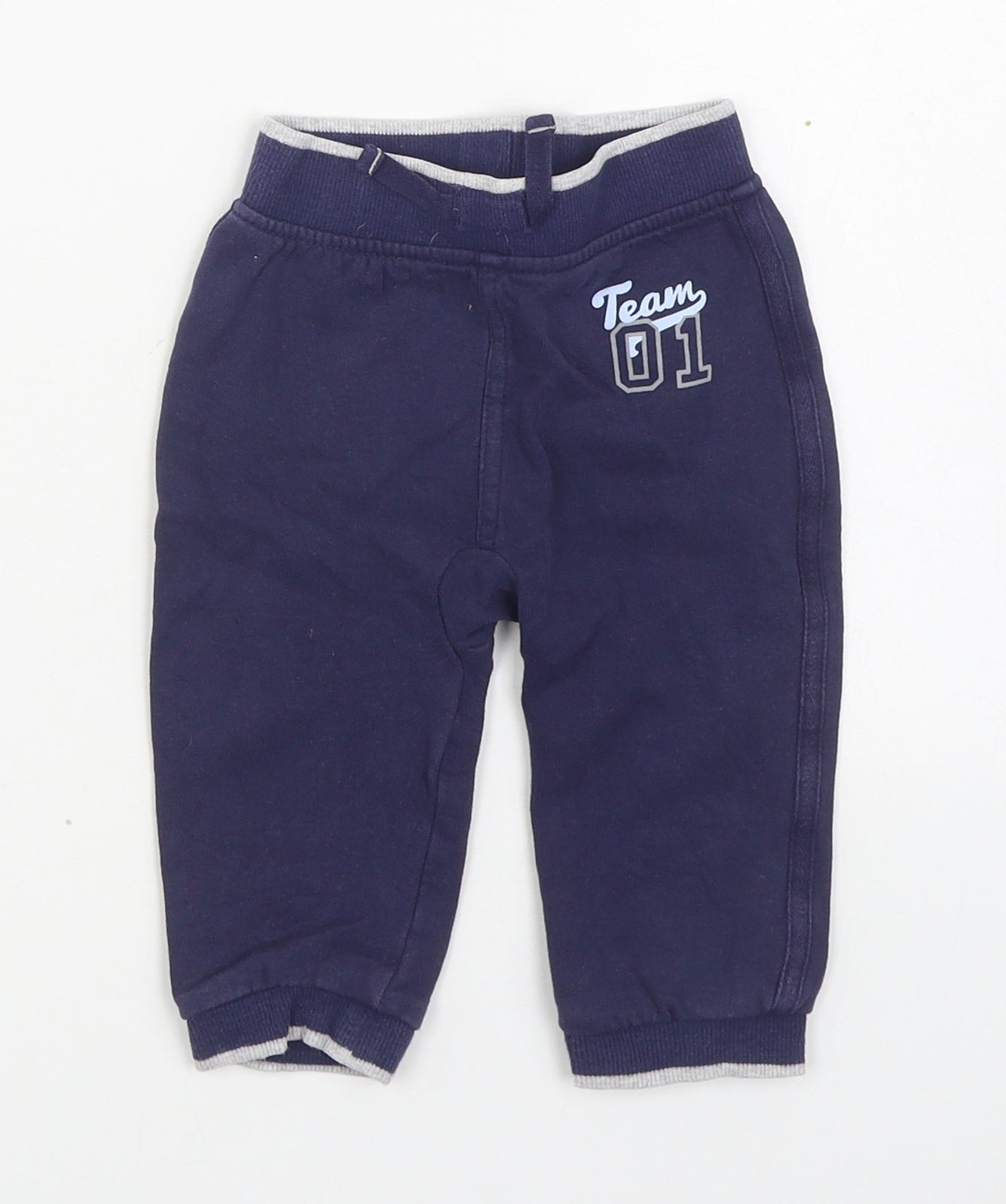 George Boys Blue  100% Cotton Jogger Trousers Size 9-12 Months  Tie