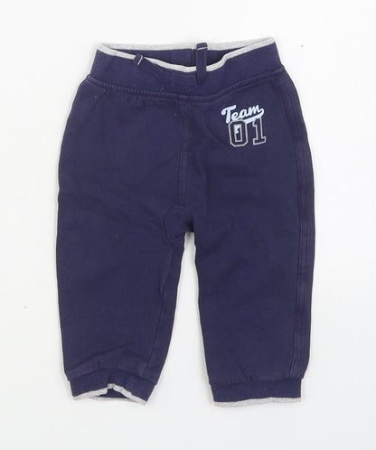 George Boys Blue  100% Cotton Jogger Trousers Size 9-12 Months  Tie