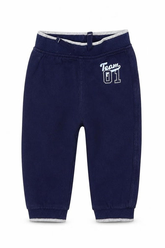 George Boys Blue  100% Cotton Jogger Trousers Size 9-12 Months  Tie