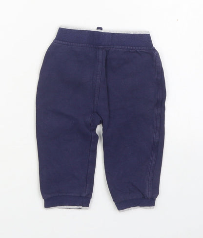 George Boys Blue  100% Cotton Jogger Trousers Size 9-12 Months  Tie