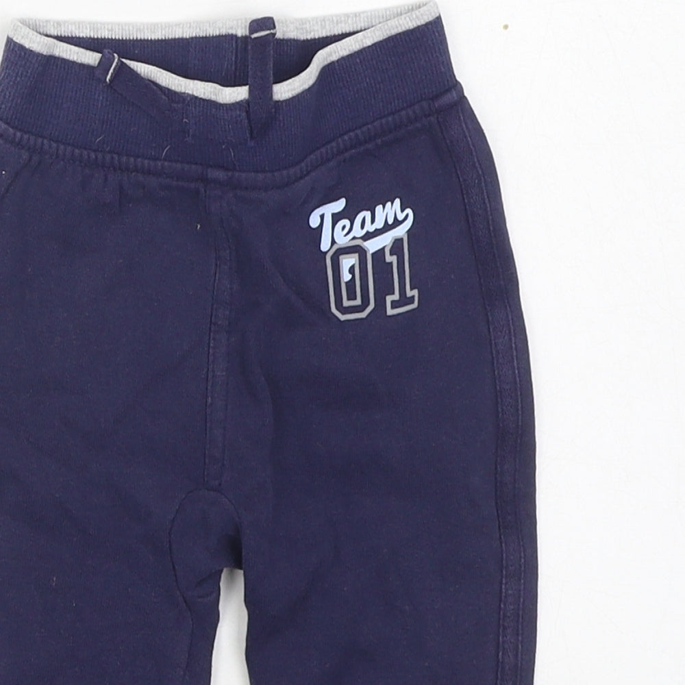 George Boys Blue  100% Cotton Jogger Trousers Size 9-12 Months  Tie