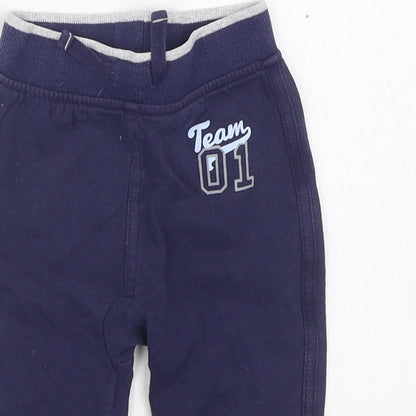 George Boys Blue  100% Cotton Jogger Trousers Size 9-12 Months  Tie