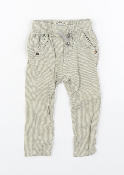 NEXT Boys Beige Striped Linen Jogger Trousers Size 6-9 Months