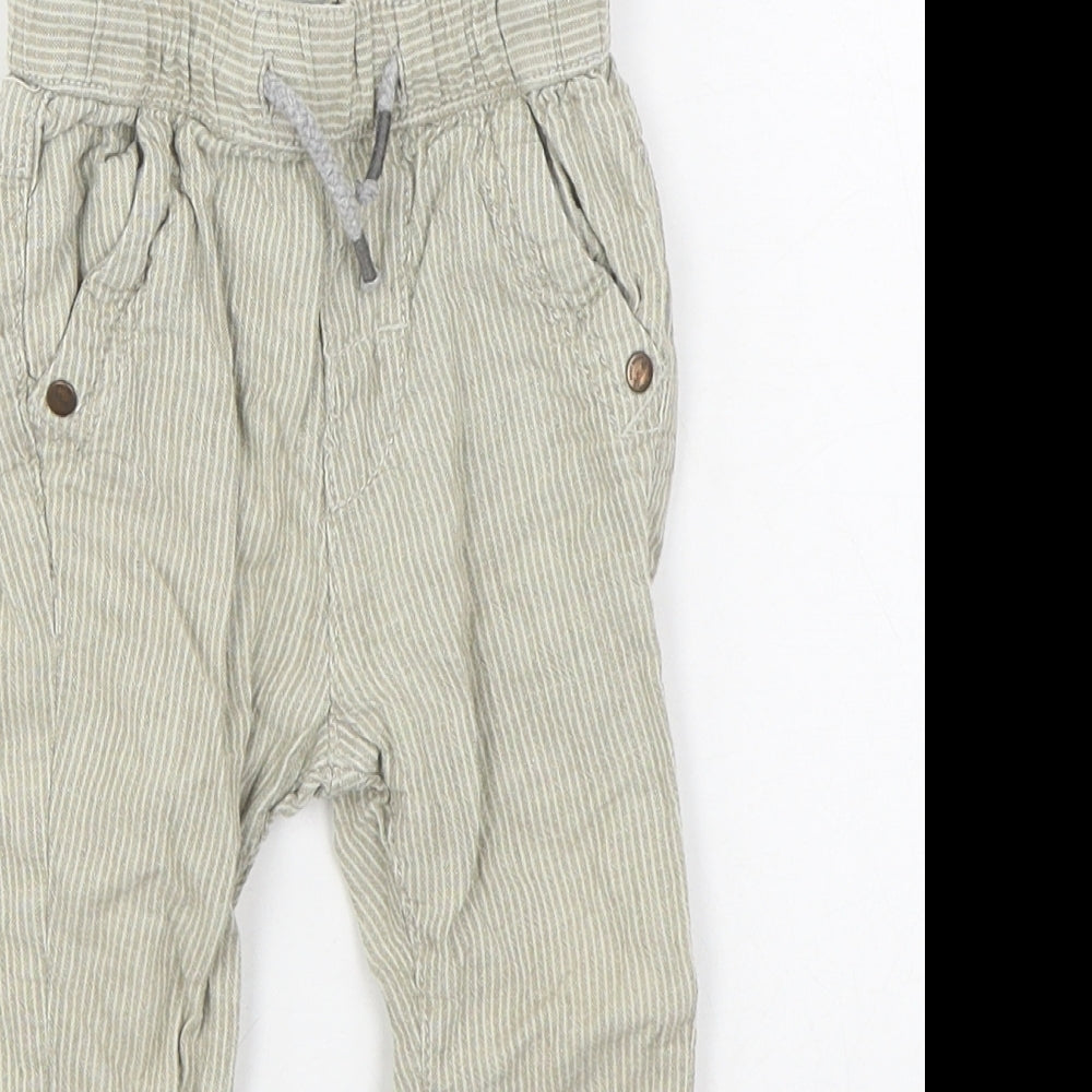 NEXT Boys Beige Striped Linen Jogger Trousers Size 6-9 Months