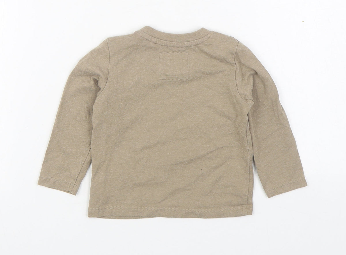 TU Baby Brown  Cotton Basic T-Shirt Size 6-9 Months Round Neck Pullover