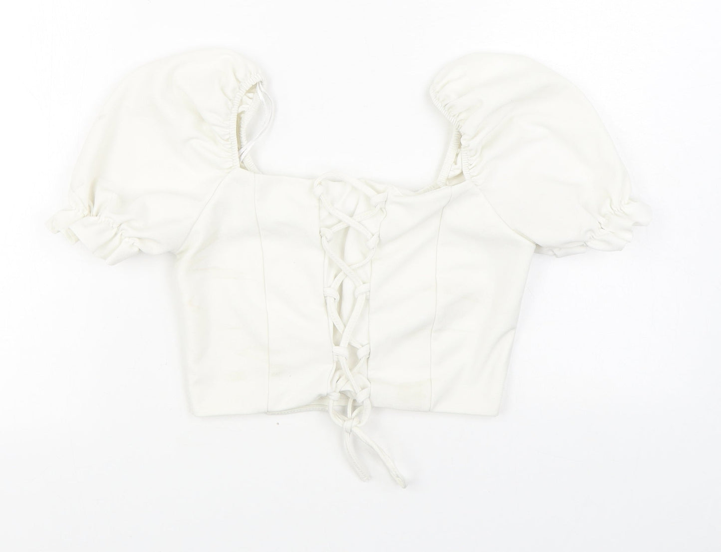 Quiz Womens White  Polyester Basic Blouse  Off the Shoulder - Lace up detail