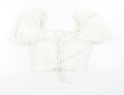 Quiz Womens White  Polyester Basic Blouse  Off the Shoulder - Lace up detail