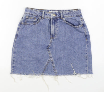 Denim & Co. Womens Blue  Cotton A-Line Skirt Size 10   Zip