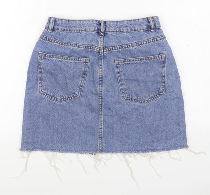 Denim & Co. Womens Blue  Cotton A-Line Skirt Size 10   Zip