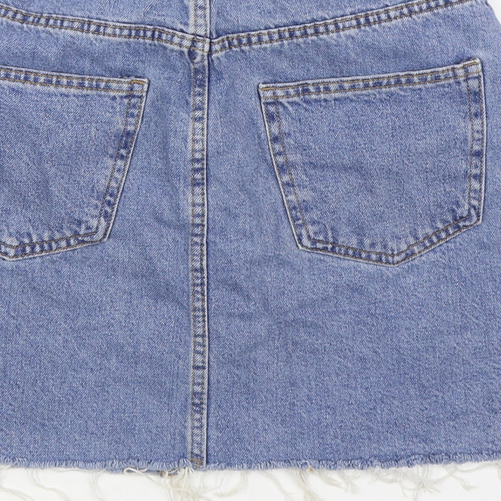 Denim & Co. Womens Blue  Cotton A-Line Skirt Size 10   Zip