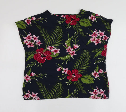 ESMARA Womens Blue Floral Polyester Basic T-Shirt Size 12 Round Neck