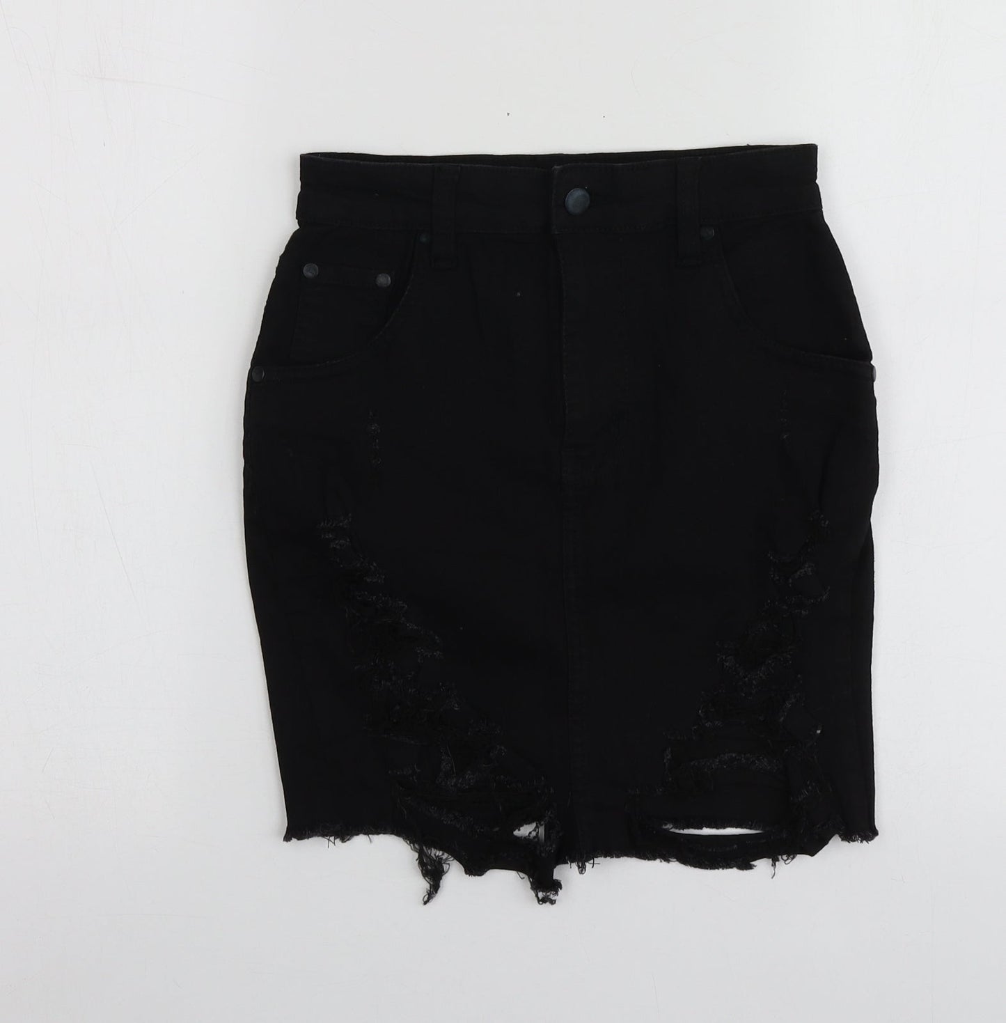 PRETTYLITTLETHING Womens Black  Cotton Mini Skirt Size 6