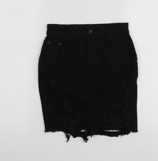 PRETTYLITTLETHING Womens Black  Cotton Mini Skirt Size 6