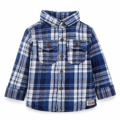 NEXT Boys Blue Plaid Cotton Basic Button-Up Size 6-9 Months Collared Button