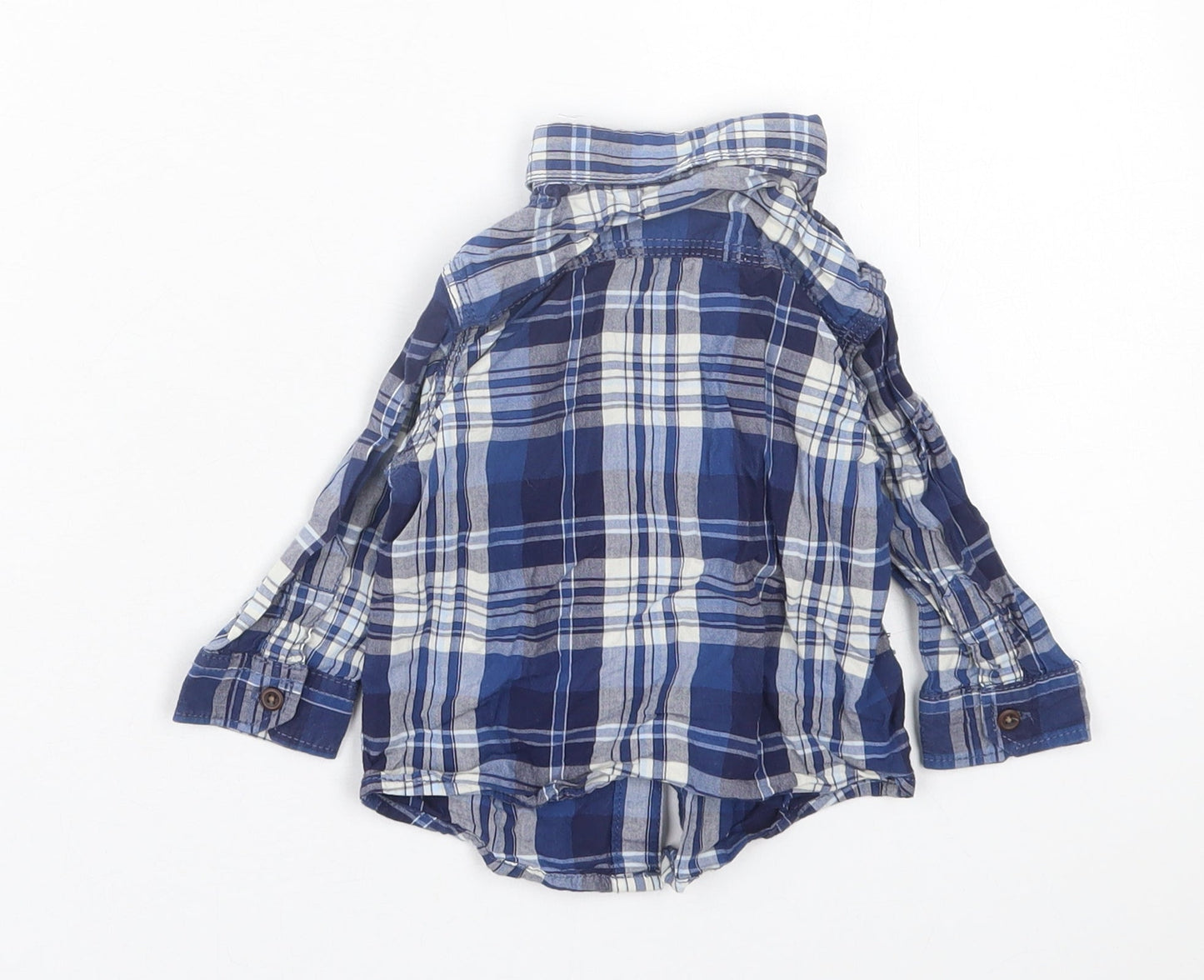 NEXT Boys Blue Plaid Cotton Basic Button-Up Size 6-9 Months Collared Button