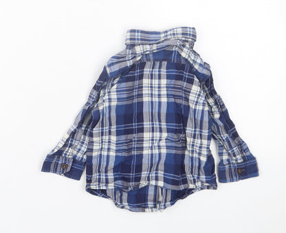 NEXT Boys Blue Plaid Cotton Basic Button-Up Size 6-9 Months Collared Button