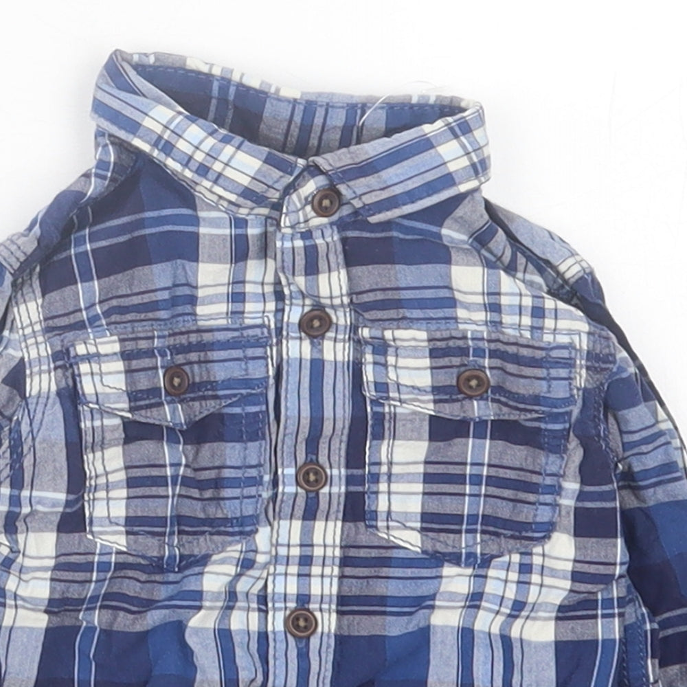 NEXT Boys Blue Plaid Cotton Basic Button-Up Size 6-9 Months Collared Button