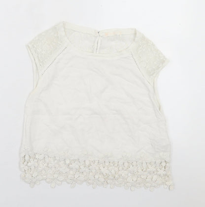 Bershka Womens White  Cotton Cropped  Size S Crew Neck