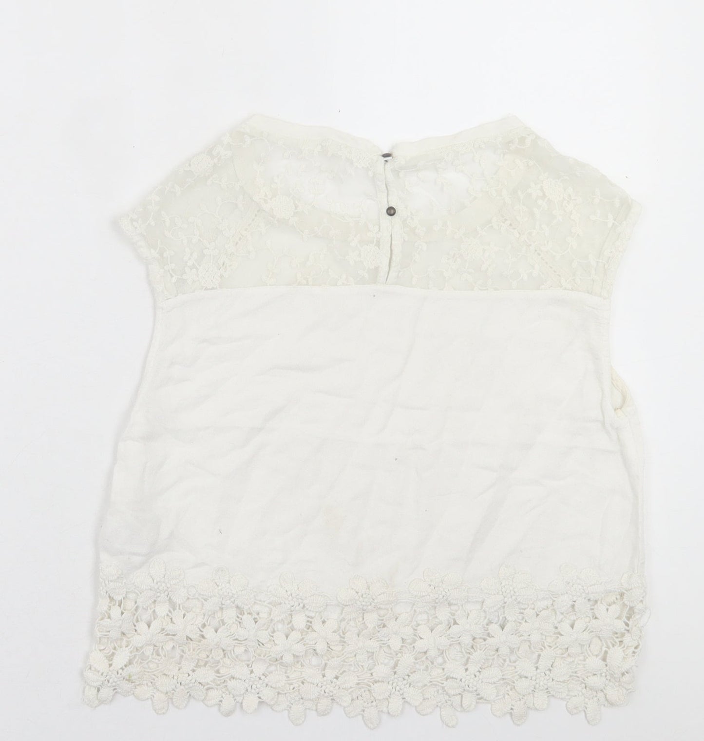 Bershka Womens White  Cotton Cropped  Size S Crew Neck