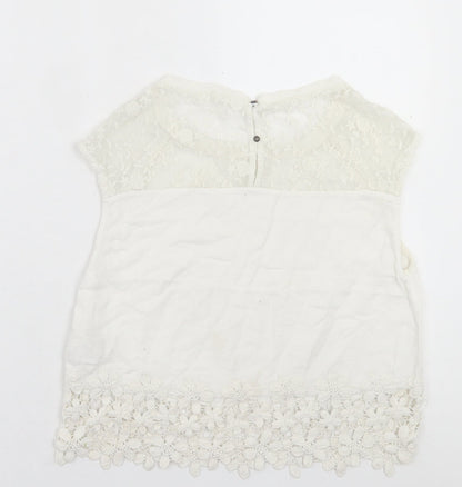 Bershka Womens White  Cotton Cropped  Size S Crew Neck