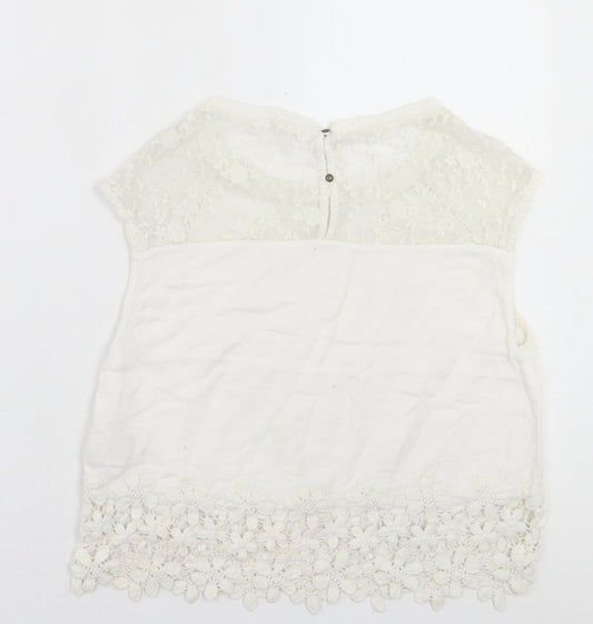 Bershka Womens White  Cotton Cropped  Size S Crew Neck