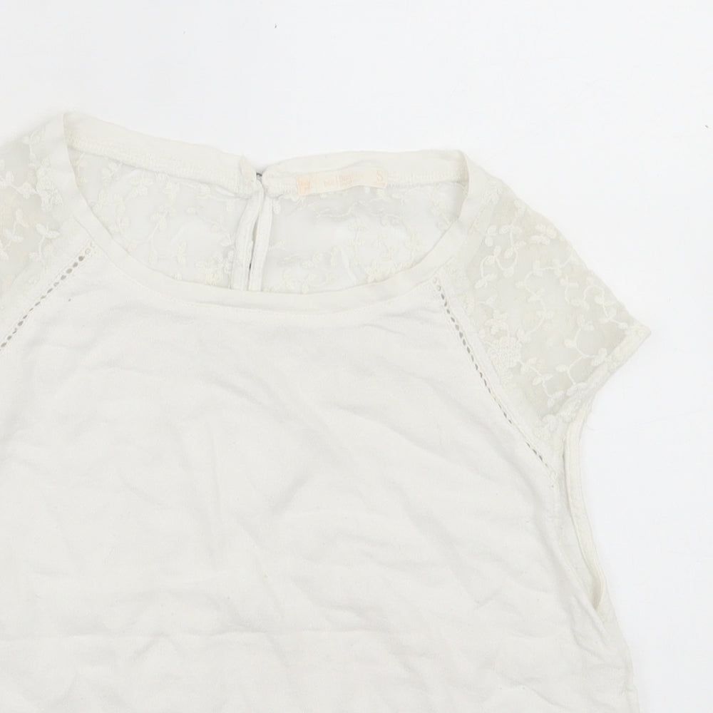 Bershka Womens White  Cotton Cropped  Size S Crew Neck