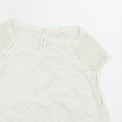 Bershka Womens White  Cotton Cropped  Size S Crew Neck
