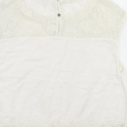 Bershka Womens White  Cotton Cropped  Size S Crew Neck