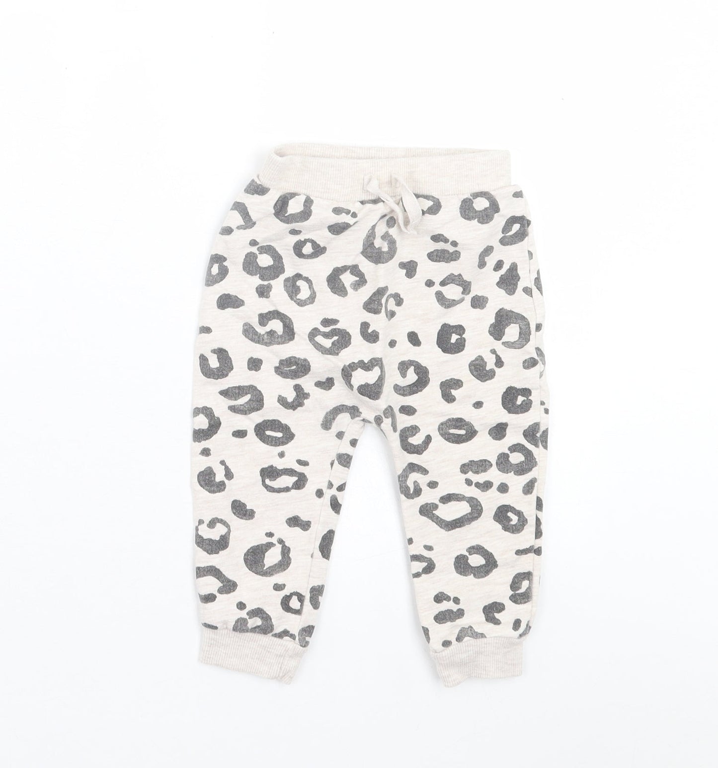 George Girls Grey Animal Print Cotton Jogger Trousers Size 9 Months  Tie