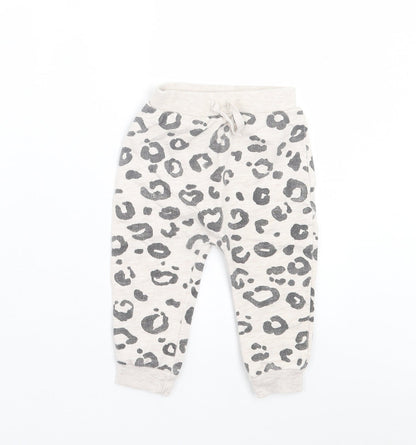 George Girls Grey Animal Print Cotton Jogger Trousers Size 9 Months  Tie